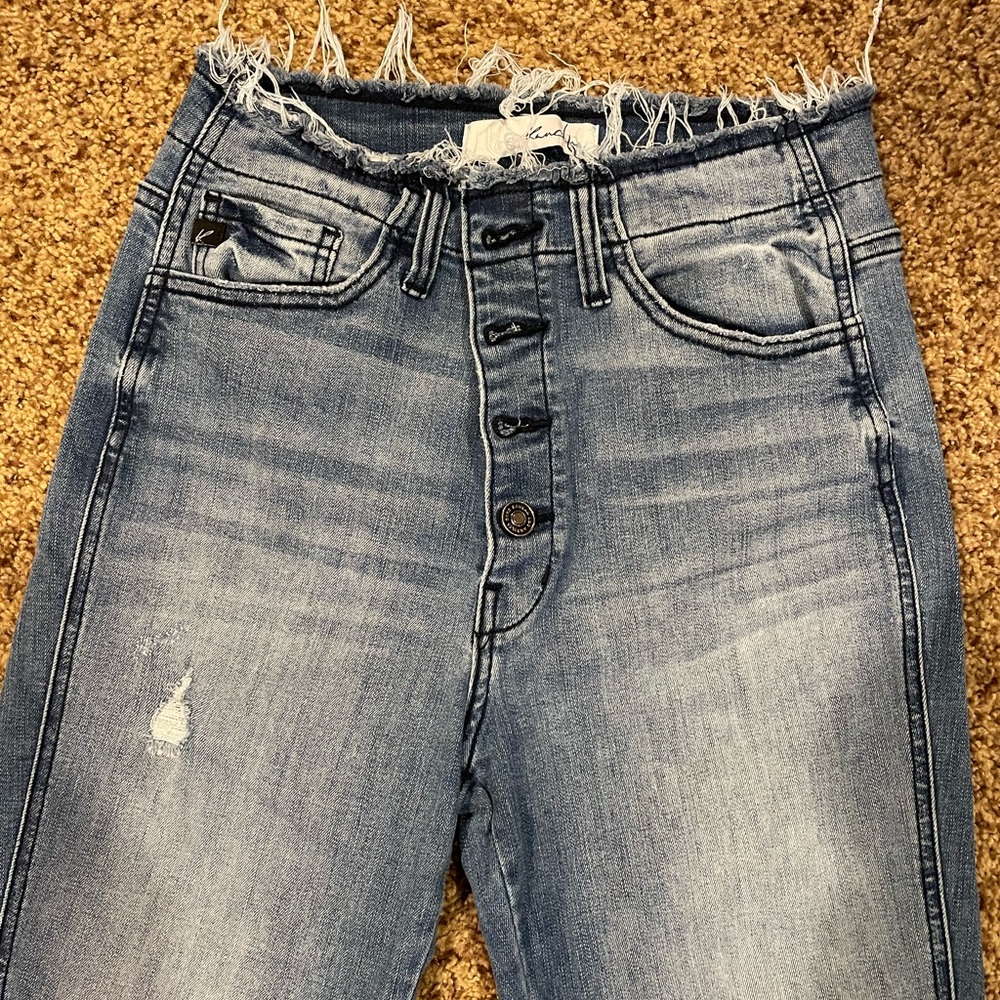 KanCan High Rise Blue Jeans with Distressed Details